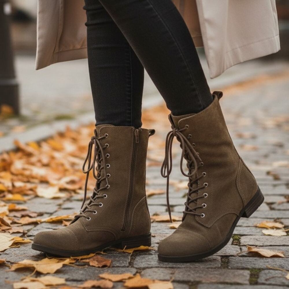 Aldo Women's Brooklyn Lace Up Riding Field Boot Size 8.5 Camel Brown Lace Zip